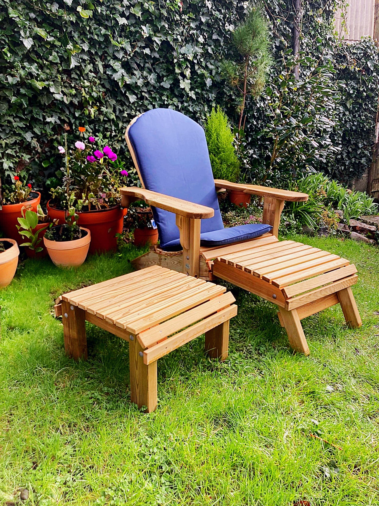 Adirondack Chair Bundle with Cushion, Footrest and Stool