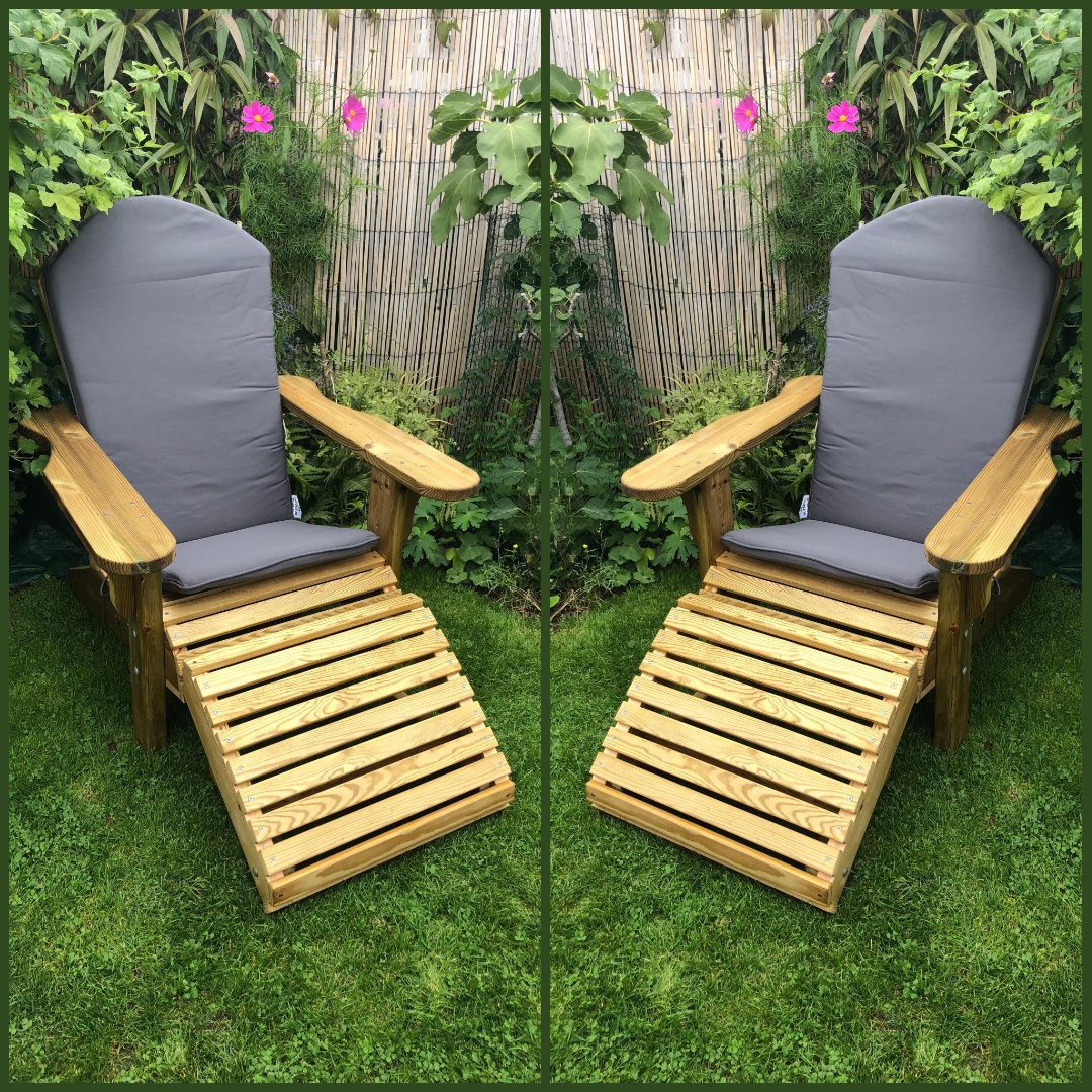 Deux chaises Adirondack Bundle avec coussins et reproches