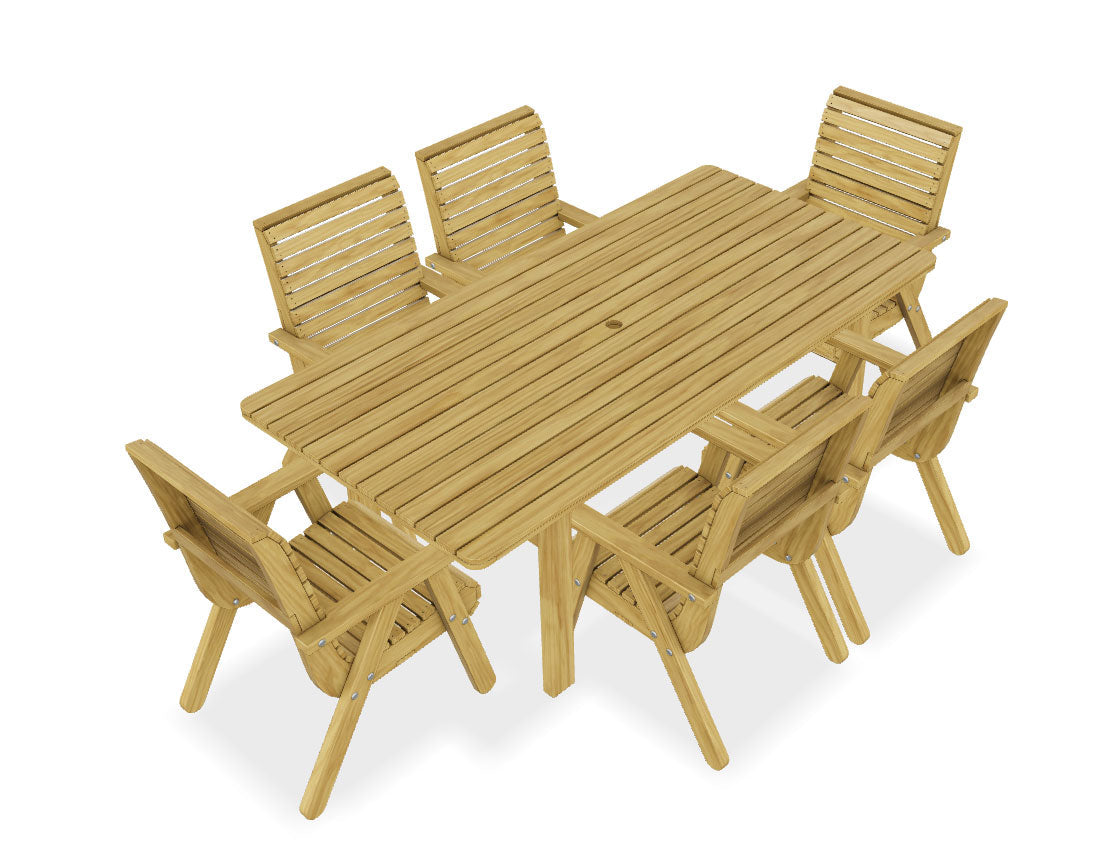 Table Amelia 207 x 100 cm plus 6 chaises Elli